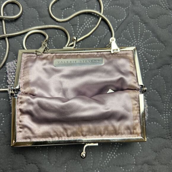 VALERIE STEVENS Lavender Beaded Evening Bag/Clutch w/Silver Metal Chain Strap - Picture 7 of 10